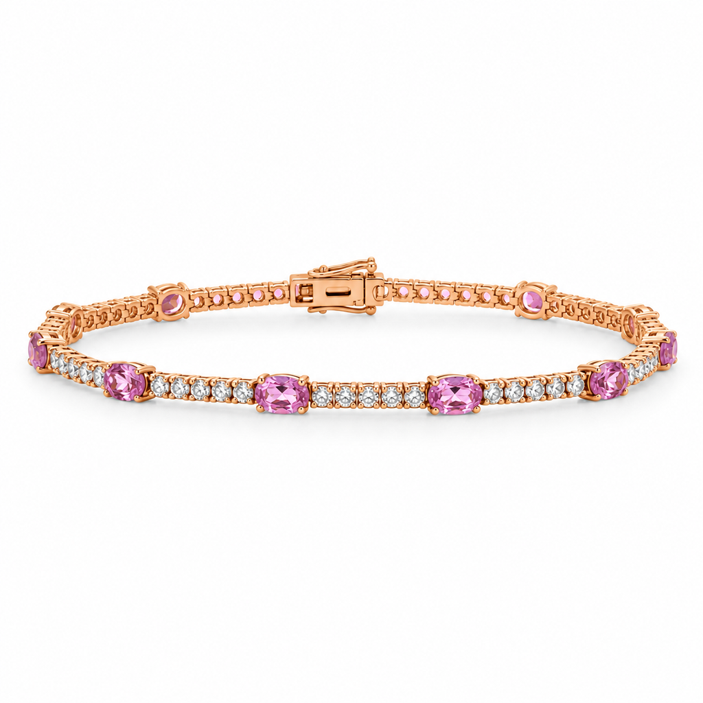 18K Rose Gold 2.31 Ct Pink Sapphire & 1.03 Ct Diamond Bracelet SDB0039 IZEJ