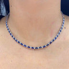 18K White Gold Sapphire Diamond Necklace 1.61ct round cut Natural diamonds G-H . Vs2-SI and 11.91ct dual shape sapphires. SDN021 NNTJ