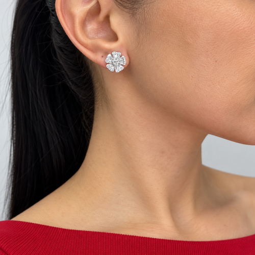 14K White Gold 1.43 Ct Diamond Flower Earrings
