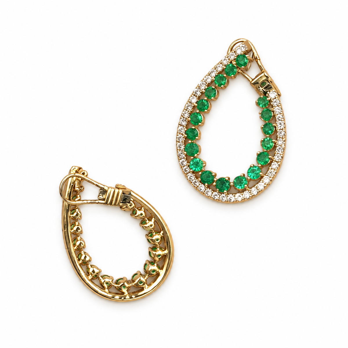14K Yellow Gold Emerald & Diamond Teardrop Earrings | 2.72ct Emeralds & 1.38ct Diamonds PJE5527-EAYG