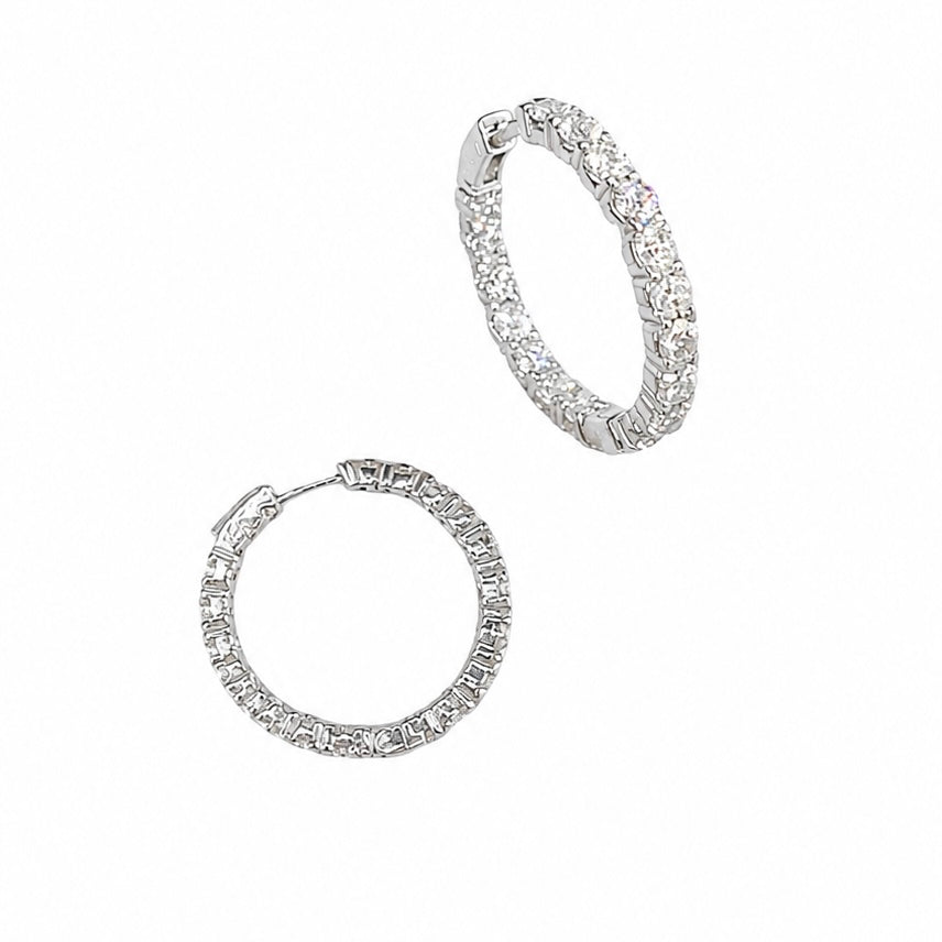 14K White Gold 7.06ct Natural Round Diamond Inside-Out Hoop Earrings DIER079 ATJJ