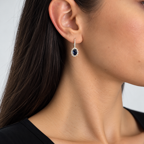 14K Yellow Gold 1.72 Ct Sapphire & 0.72 Ct Diamond Earrings