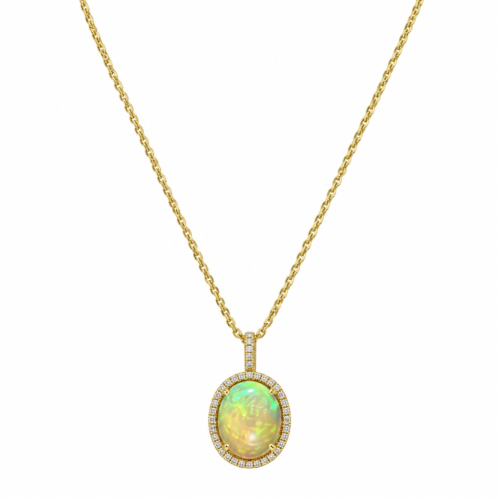 14K Yellow Gold Opal Diamond Pendant Necklace – 2.58 CT Opal & 0.13 CT Diamonds DC-N13881-1