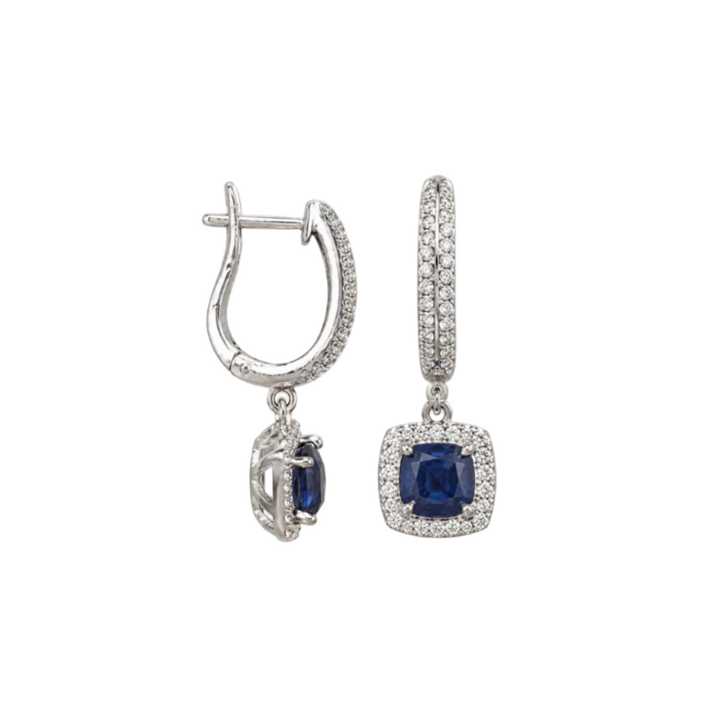 14K White Gold 2.25 Ct Sapphire & 0.90 Ct Diamond Earrings