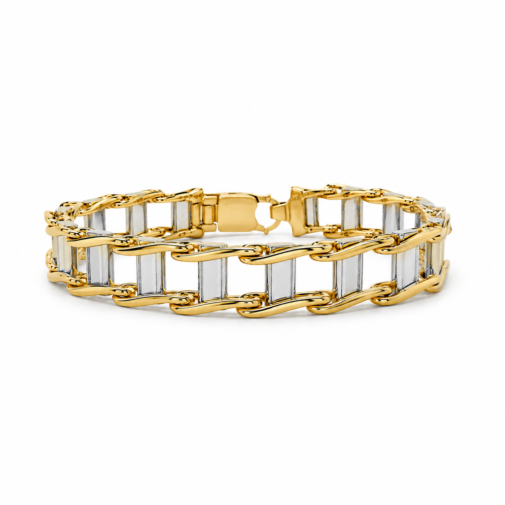 14KT Two-Tone Solid Gold Men’s Bracelet – 8.5 Inches, 52.1g  YGBR03 ITNJ