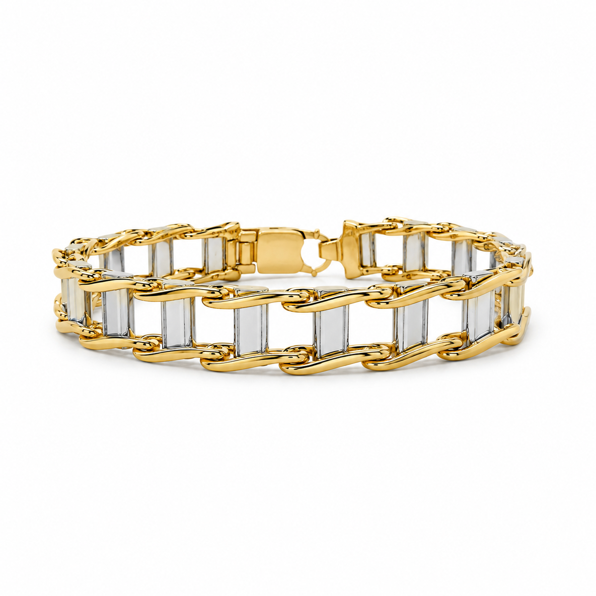 14KT Two-Tone Solid Gold Men’s Bracelet – 8.5 Inches, 52.1g  YGBR03 ITNJ