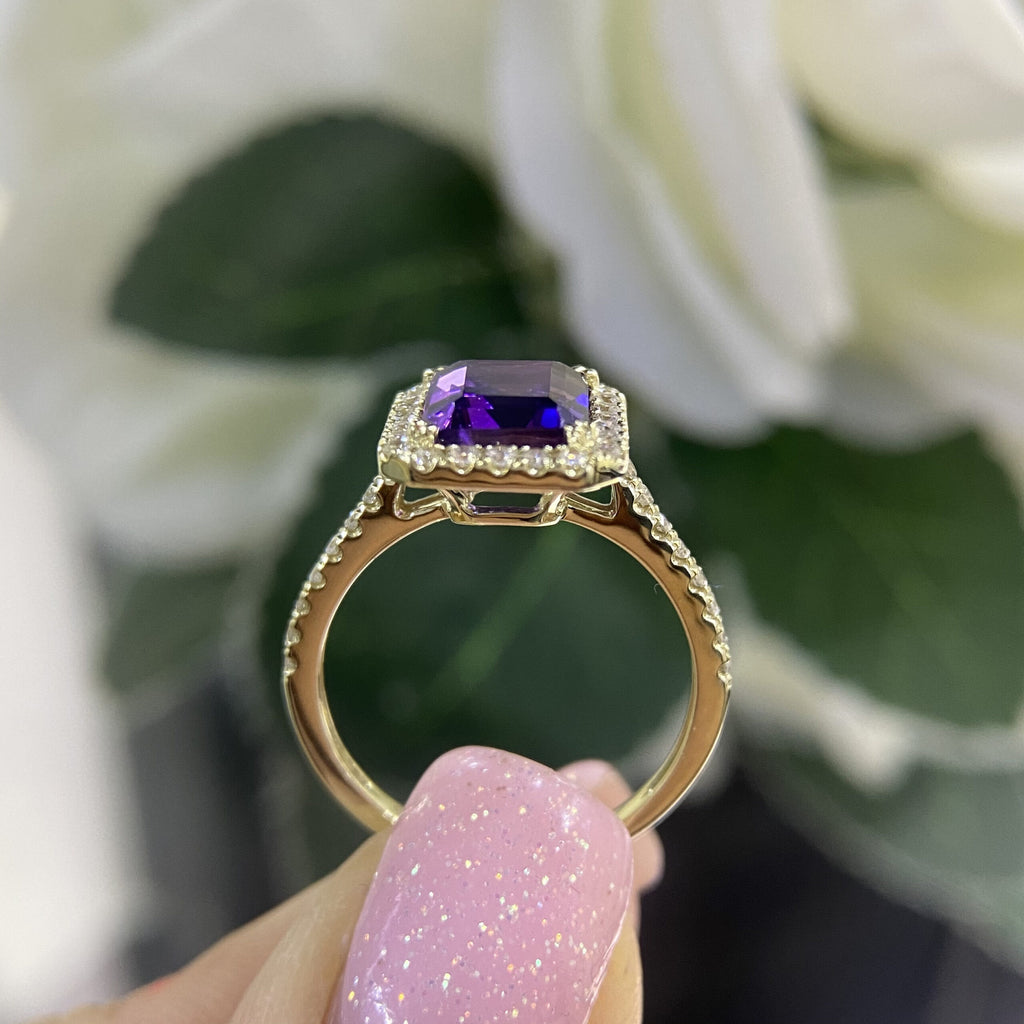 14K Yellow Gold Amethyst & Diamond Ring – 2.24CT Amethyst / 0.39CT Diamonds | DC-R13823-17