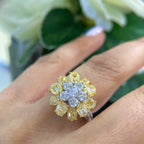 18K White & Yellow Gold Fancy Yellow Diamond Flower Ring – 3.58CT Yellow Diamonds / 1.40CT Side Diamonds | DR053