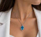 14K White Gold Chain & 18K White Gold Pendant – 0.26CT Diamonds & 7.40CT Blue Topaz TJJ