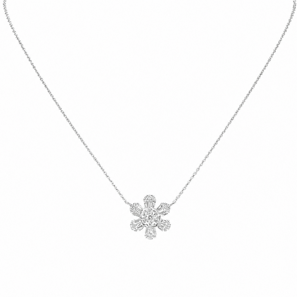 14K White Gold Diamond Flower Pendant Necklace – 0.54CT | 18” Adjustable PJNP53621B