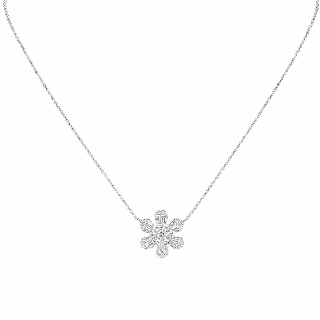 14K White Gold Diamond Flower Pendant Necklace – 0.54CT | 18” Adjustable PJNP53621B