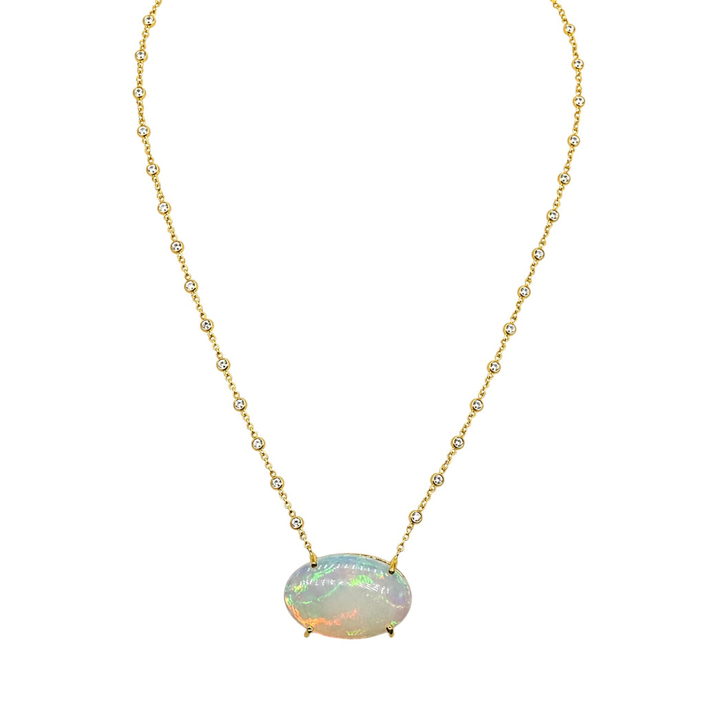 18K Yellow Gold Pendant Necklace with 15.02ct Opal & 1.40ct Diamonds COLN0052 GNJJ