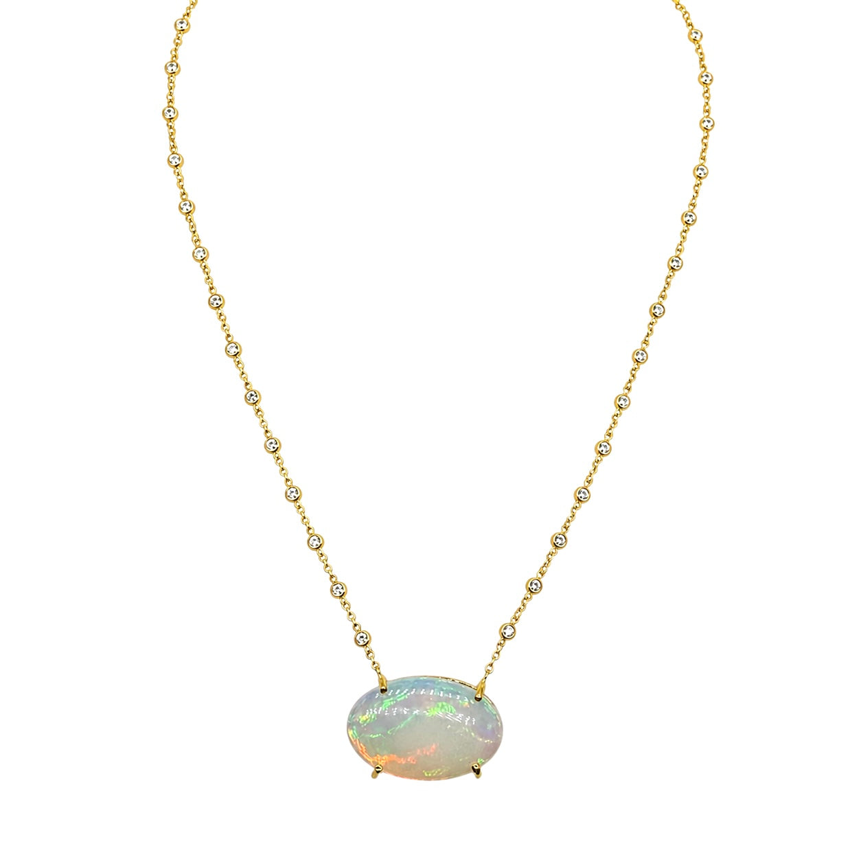 18K Yellow Gold Pendant Necklace with 15.02ct Opal & 1.40ct Diamonds COLN0052 GNJJ