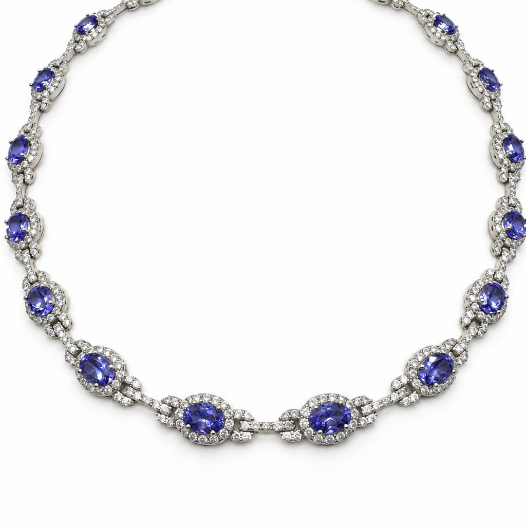 14K White Gold Tanzanite & Diamond Necklace – 15.50ct Tanzanite, 7.00ct Diamonds CDN005 ZTJJ