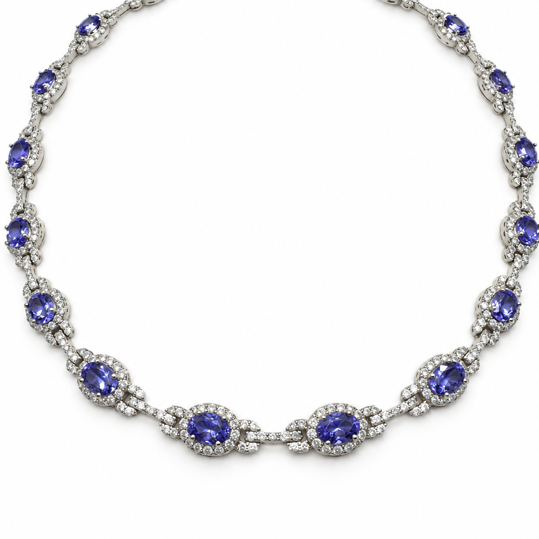 14K White Gold Tanzanite & Diamond Necklace – 15.50ct Tanzanite, 7.00ct Diamonds CDN005 ZTJJ