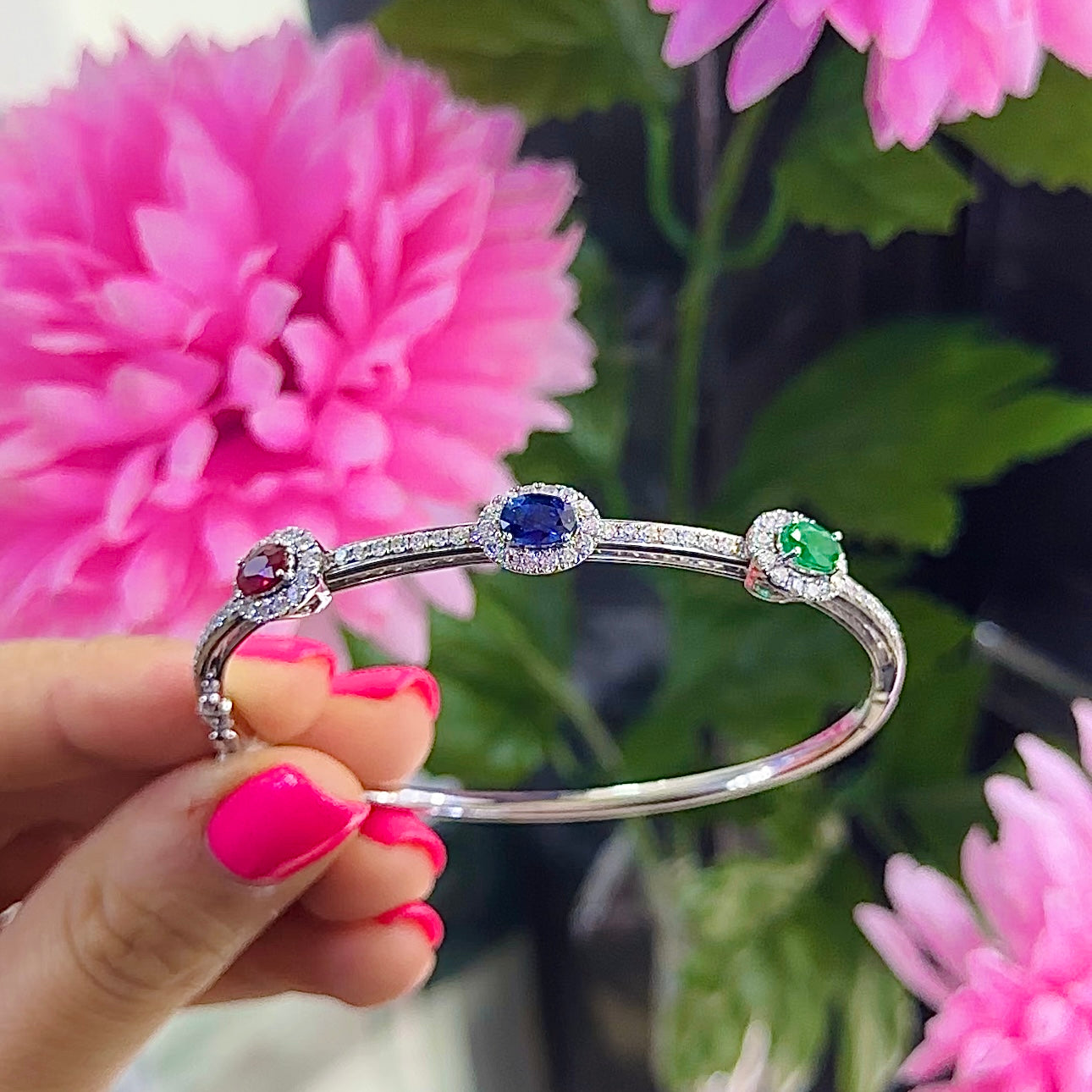 18K White Gold Diamond, Ruby & Sapphire Bracelet – 1.47CT Natural Diamonds | BA001679