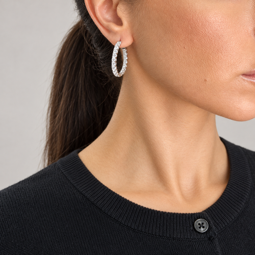 14K White Gold 5.00 CT Inside-Out Diamond Hoop Earrings