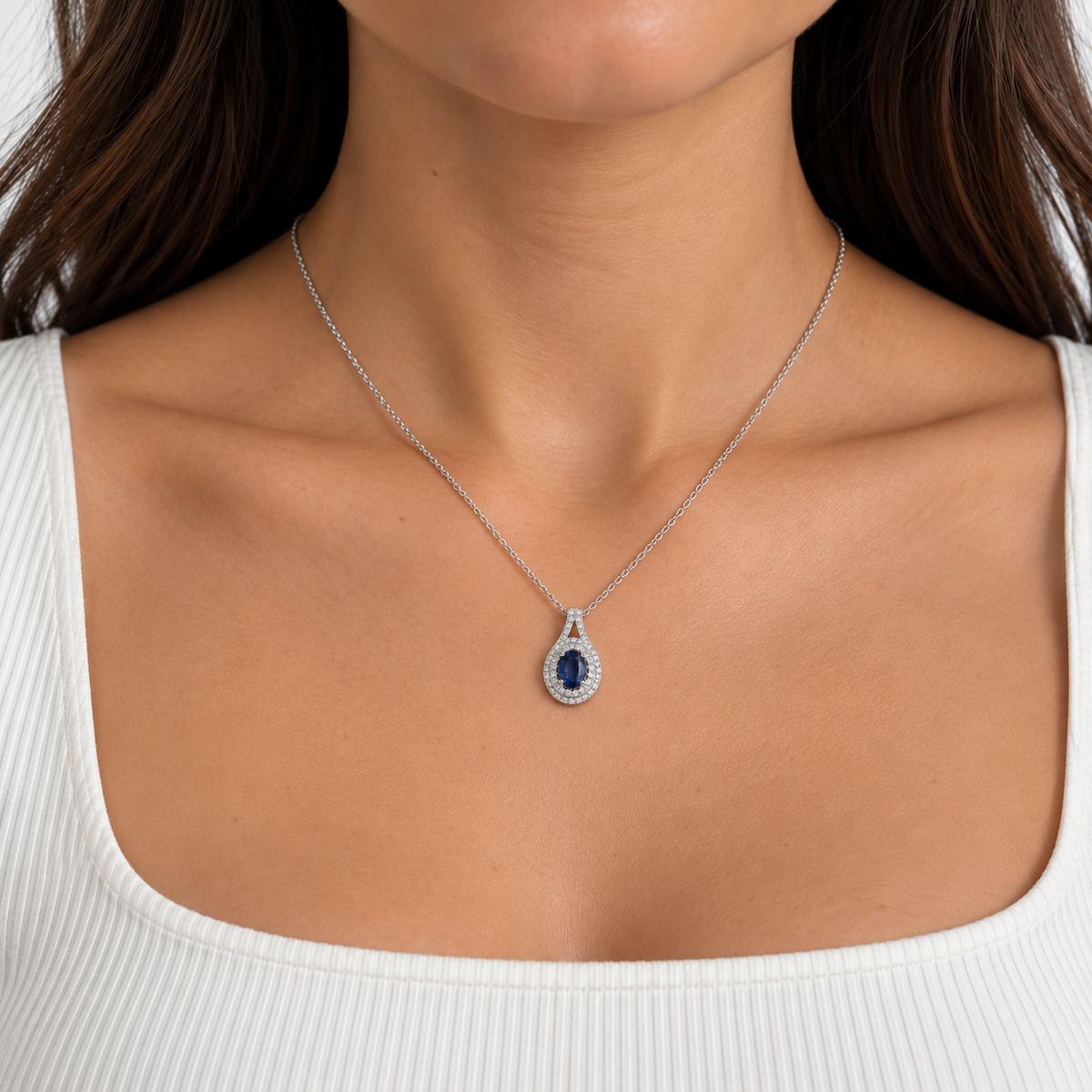 14K White Gold Sapphire & Diamond Pendant Necklace – 2.10 CT Sapphires, 1.15 CT Diamonds SDN006 NJJJ