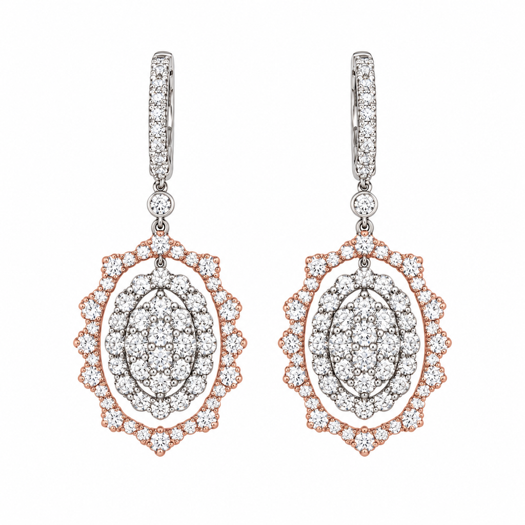 14K Two-Tone White & Rose Gold Diamond Earrings – 3.86 CT