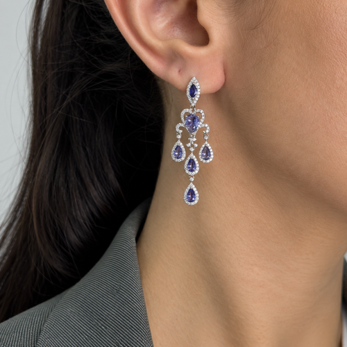 14K White Gold 3.35 Ct Tanzanite & 0.86 Ct Diamond Drop Earrings V875TZE4WK IEJJ