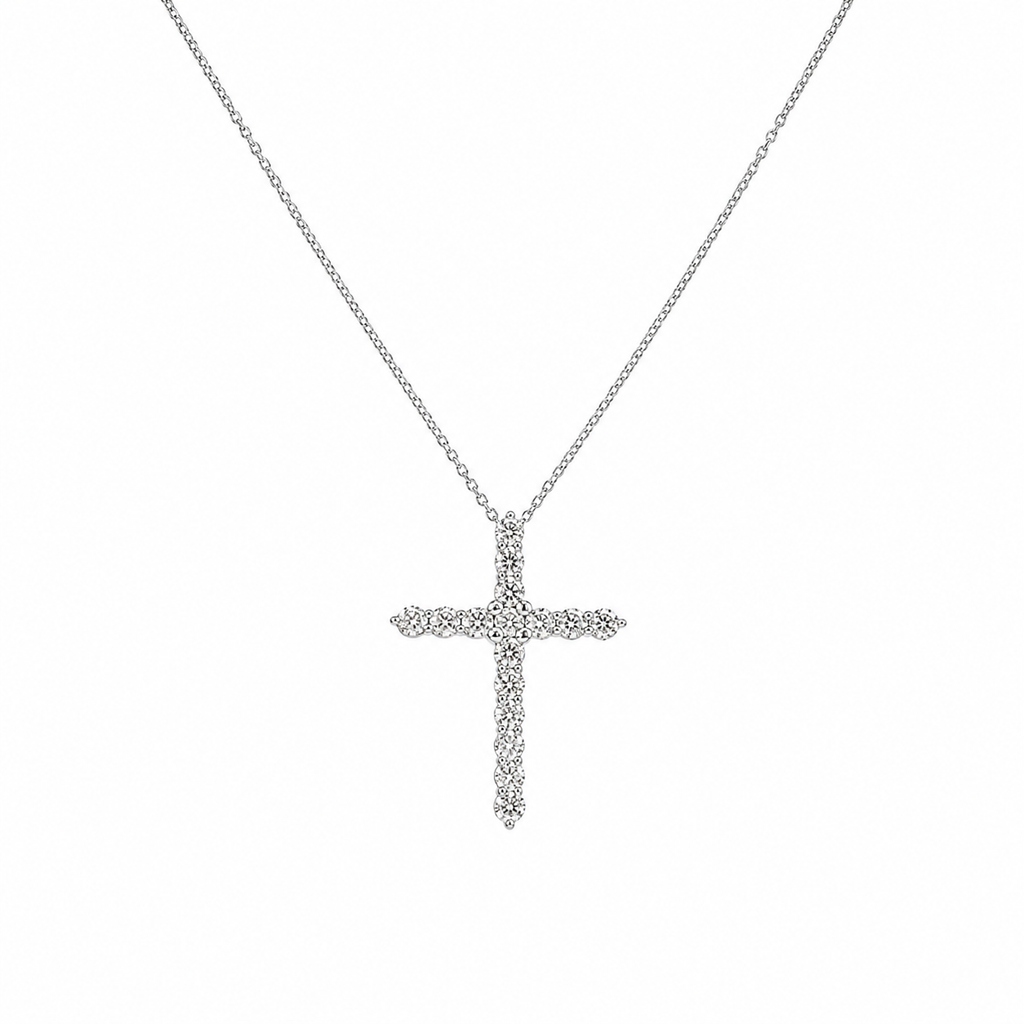 14K White Gold 3.01 CT Round Diamond Cross Pendant Necklace DP032 GNJJ