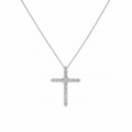 14K White Gold 3.01 CT Round Diamond Cross Pendant Necklace DP032 GNJJ