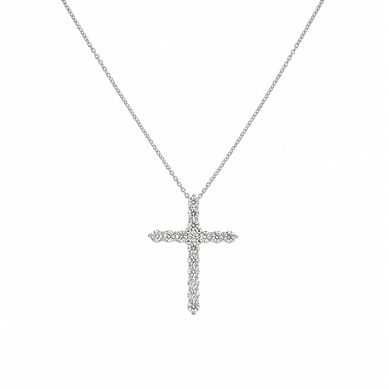 14K White Gold 3.01 CT Round Diamond Cross Pendant Necklace DP032 GNJJ