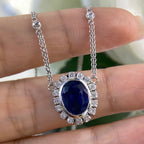 14K White Gold Pendant Necklace with 3.51ct Sapphires and 0.50ct Diamonds SDN009 ITJJ