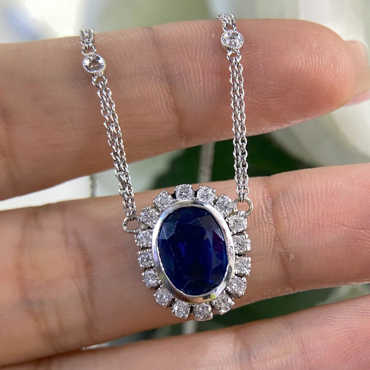 14K White Gold Pendant Necklace with 3.51ct Sapphires and 0.50ct Diamonds SDN009 ITJJ