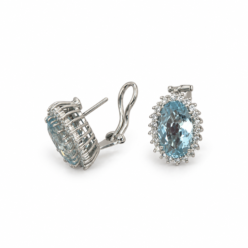 18K White Gold Aquamarine & Diamond Earrings – 9.00 CT Aquamarine, 1.00 CT Diamonds COLER02 GGJJ