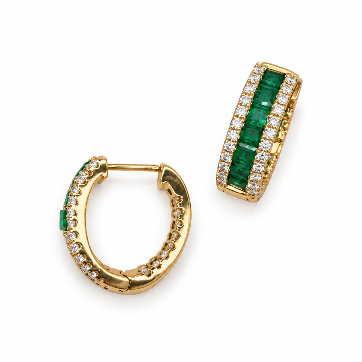 14K Yellow Gold Emerald & Diamond Earrings – 4.61ct Emeralds, 1.50ct Diamonds EMER024 IEJJ