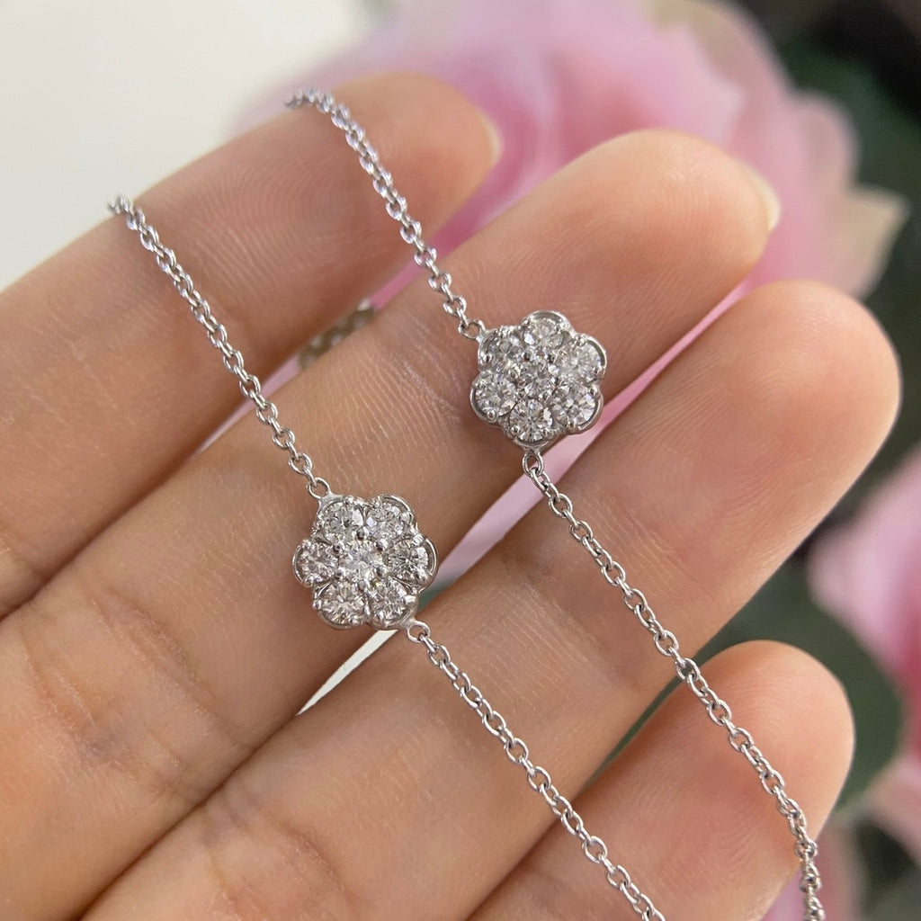 14K White Gold Diamond Flower Necklace – 2.15CT | DN022