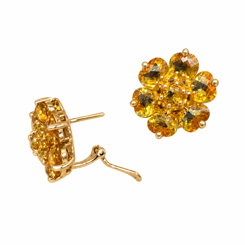 14K Yellow Gold Floral Earrings – 16.00 CT Yellow Citrine ATJ