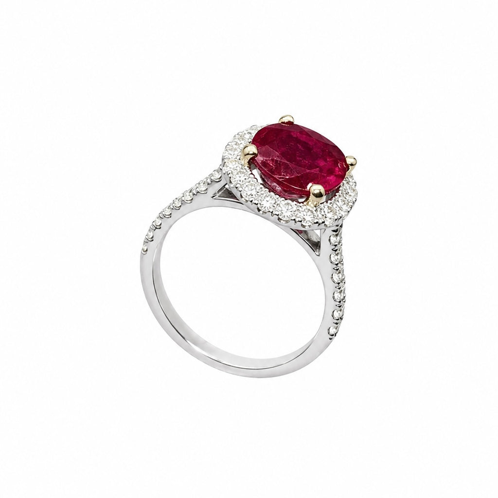 14K White Gold Ring with 2.33ct Oval Ruby and 0.80ct Diamonds