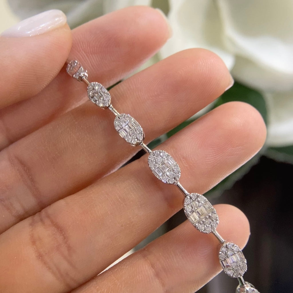 14K White Gold Baguette & Round Diamond Necklace – 3.92CT Total Weight | PJN5400-002