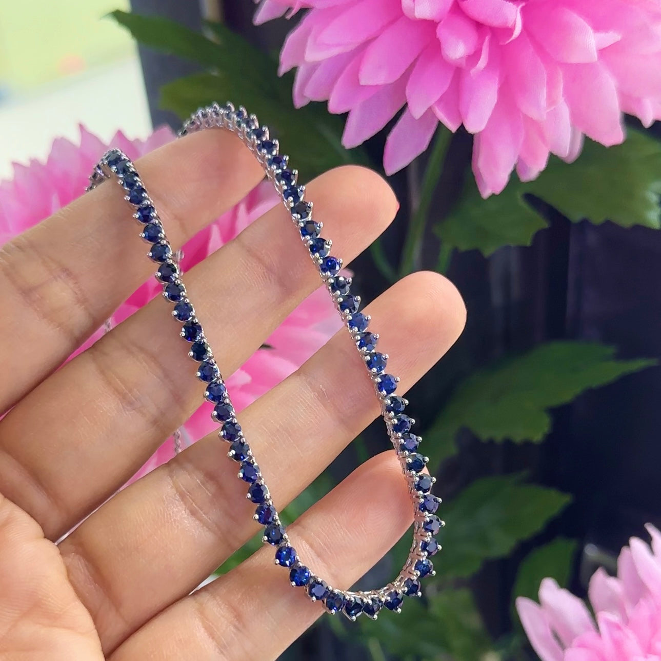 18K White Gold Sapphire Necklace with 10.29ct Round Natural Sapphires SDN002 GIZJ