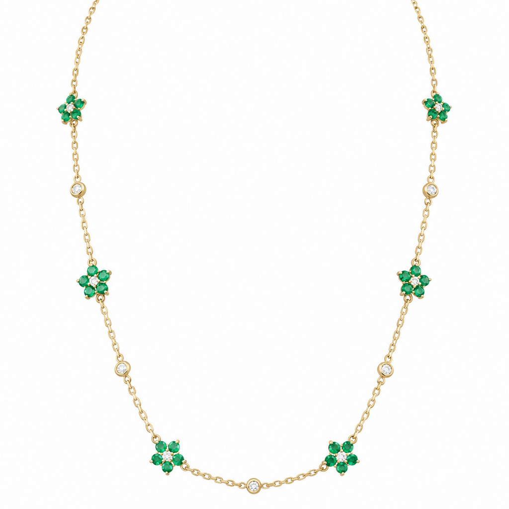 14K Yellow Gold 1.00 CT Emerald & 0.52 CT Diamond Necklace – 16”, 17” & 18” EMDN024 ENJ