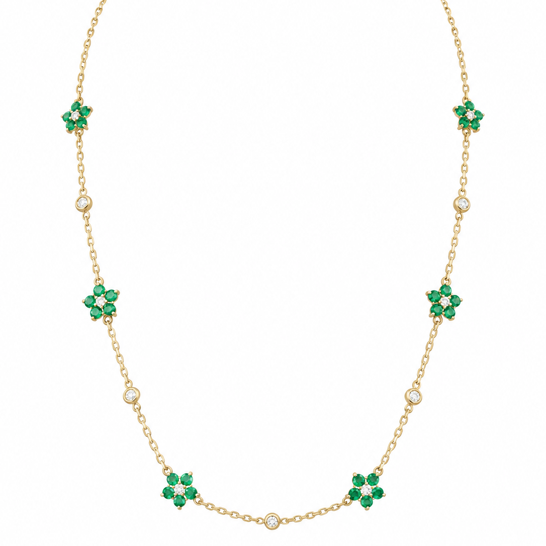14K Yellow Gold 1.00 CT Emerald & 0.52 CT Diamond Necklace – 16”, 17” & 18” EMDN024 ENJ