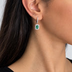 14K White Gold 1.00 Ct Emerald & 0.55 Ct Diamond Earrings