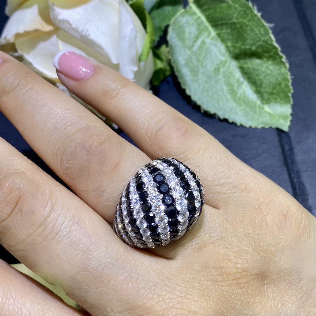 18K White Gold Black & White Diamond Dome Ring – 8.22CT Total Diamonds | DR045