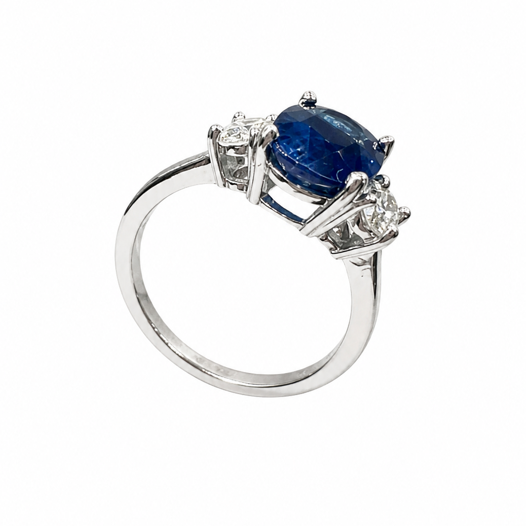 14K White Gold Oval Sapphire & Oval Diamond Ring – 3.52ct Sapphire, 0.36ct Diamonds SDR030 STJ IENJ