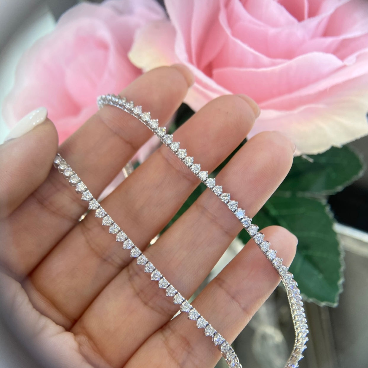 14K White Gold Natural Diamond Tennis Necklace – 6.51CT F-G/SI1 | PJN5293BWG