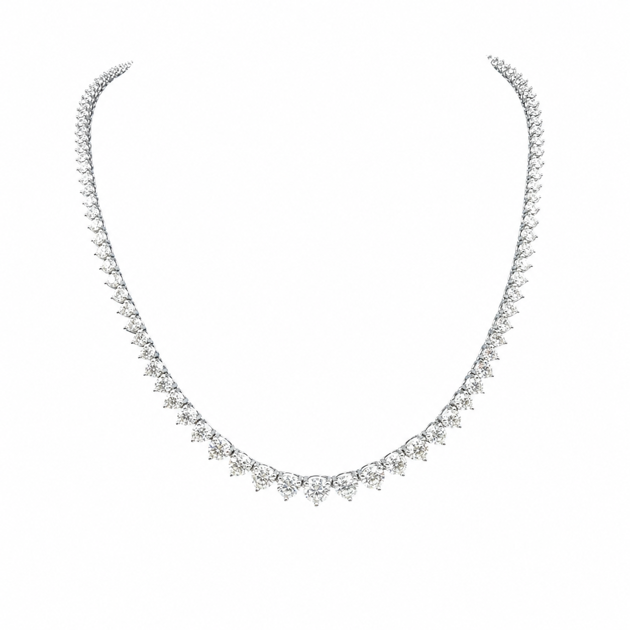 14K White Gold 12.00ct Natural Round Diamond Graduated Tennis Necklace – 17” DN0040 EZTJ