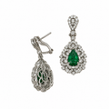 18K White Gold 2.80ct Diamond & 2.35ct Emerald Earrings GNJJ