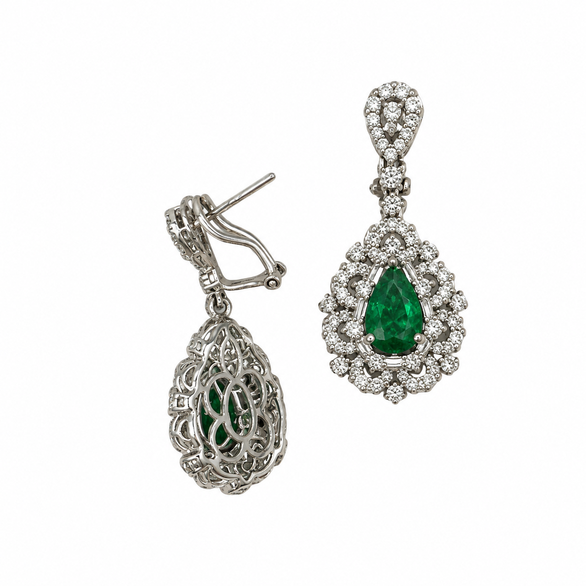 18K White Gold 2.80ct Diamond & 2.35ct Emerald Earrings GNJJ