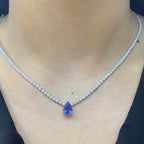 Diamond Tennis Necklace with Pear Shape Tanzanite COLN014