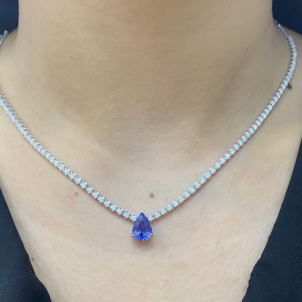 Diamond Tennis Necklace with Pear Shape Tanzanite COLN014