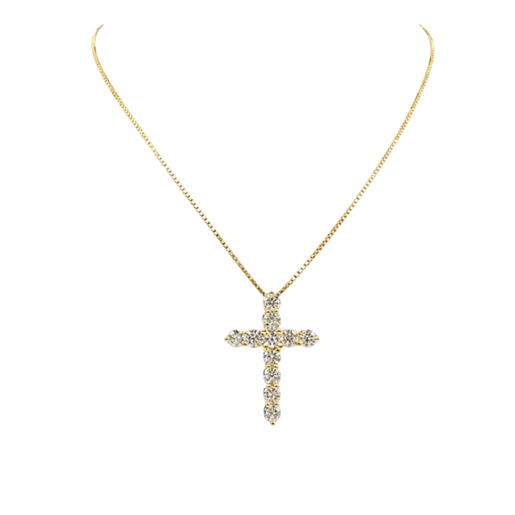14K Yellow Gold Round Diamond Cross Pendant Necklace – 3.36CT Natural Diamonds DP056 NEJJ