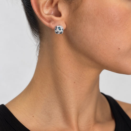 14K White Gold 2.48 Ct Blue Topaz &  0.37 Ct Diamond Earrings