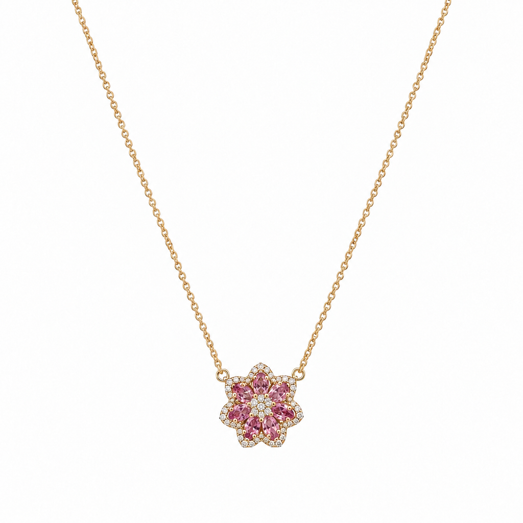 18KT Rose Gold Pink Sapphire & Diamond Necklace – SDP052 ITTI